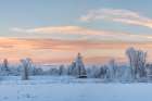 Wyoming, Jackson. Grand Teton NP, Dawn over the parks Moose Junction entrance on a frosty morning Art Print